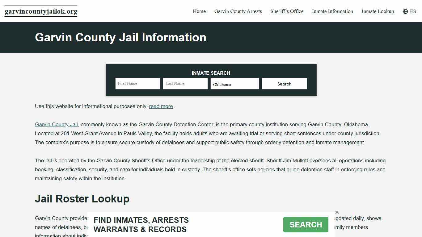 Garvin County, OK Jail Roster, Inmate Info
